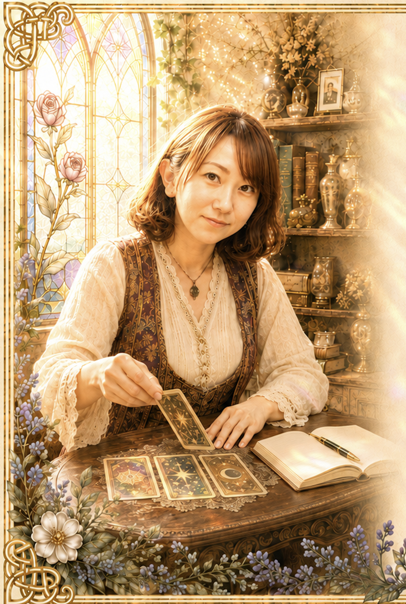 カードリーディングをするおきなわ占い師 Nakaoji Emi